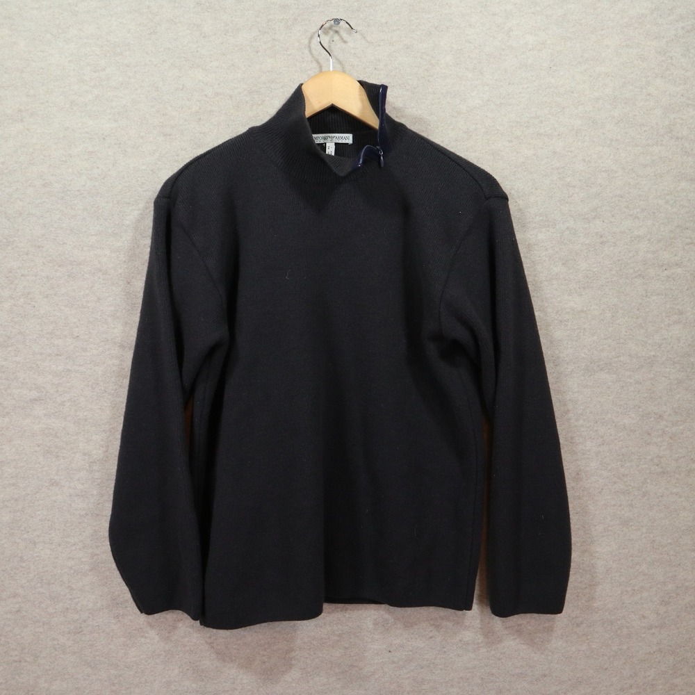 Emporio Armani Sweater 38 Mock Neck Vintage Italy Side Zip Pullover Navy